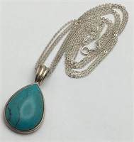 Sterling Silver Necklace & Blue Stone Pendant