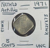 Uncirculated 1971 Netherland Antilles nickel