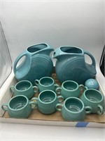 10-Fiesta Ware Cups, Pitchers & Salt Shaker