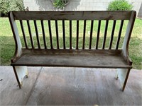 Vintage Wood Bench w High Back AS IS