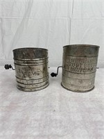 Pair of Two Vtg Advertising Flour Sifters