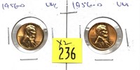 x2- 1956-D Lincoln cents, Unc. -x2 cents-Sold by