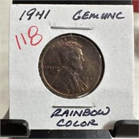 1941 WHEAT PENNY CENT RAINBOW COLOR