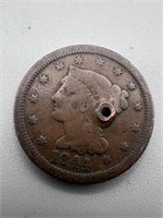 1844 Large Cent With Hole