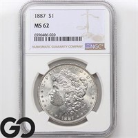 1887 Morgan Silver Dollar, NGC MS62 Guide: 85