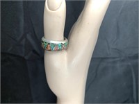 Silver Inlaid Turquoise & Coral Band