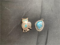 Silver Owl Pin & Turquoise Pendant