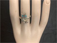 Silver Owl Ring w/ Turquoise Eyes