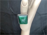 Marked Mexico Sterling Silver Malachite Ring