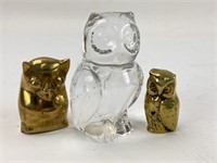 OWLS, 2 brass, 1 German lead crystal.