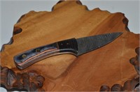 Damascus Wood Handled Utility Knife w/ Sheath