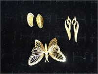 Signed Monet Butterfly & Earrings