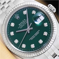Rolex Men Datejust Green Diamond Watch