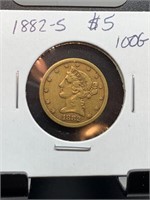 1882-S $5 LIBERTY HEAD GOLD COIN