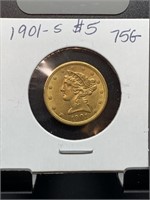 1901-S $5 LIBERTY HEAD GOLD COIN