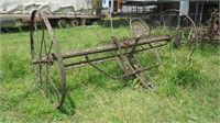 Antique hay rake- 124" w 54" iron wheels