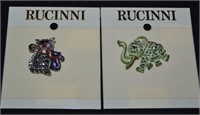 2 Rucinni Elephant & Cat Fashion Brooch Pins