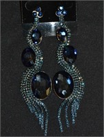 Large Pair Long Fashion Rhinestone Earrings