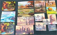 15 ASSORTED CARDBOARD VINTAGE PRINTED PICTURES LOT