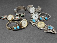 6 NATIVE AMERICAN INLAY & TURQUOISE LADIES WATCHES