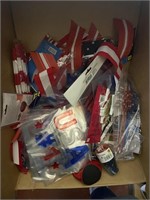 2 boxes of patriotic decor, flags, bunting, window