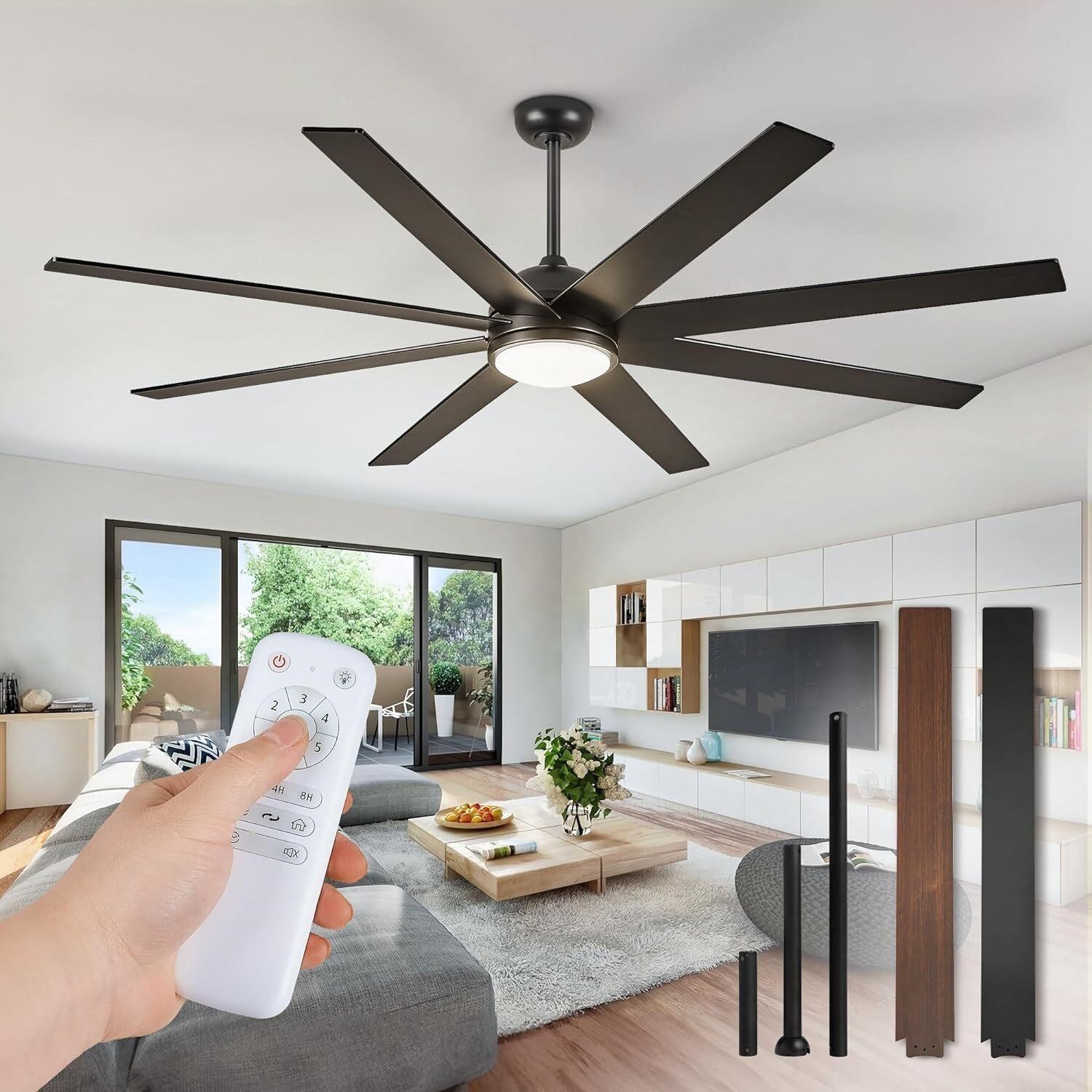 65 Inch Ceiling Fans with Lights and Remote  Black
