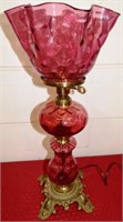 Fenton Cranberry Coin Glass Electric Table Lamp