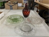 Cranberry Decanter and Serving Bowls