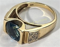 14K Gold Blue Gem & Moissanite Ring Sz 9