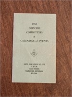 (1968) MASON'S  "OFFICERS, COMMITTEES & CALENDAR..
