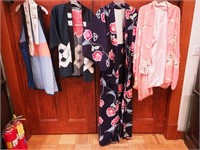Four vintage clothing items: silk kimono,