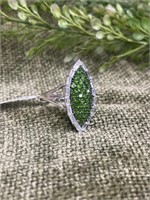 Sterling Silver Green Diopside w White Gem Ring