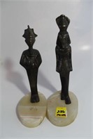 PAIR OF EGYPTIAN FIGURINES ON ALABASTER BASES