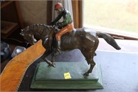 CAST HORSE AND RIDER 14.5 INCHES LONG X 12 INCHES