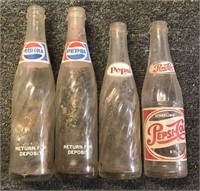 Vintage Lot of 4 Pepsi Cola Glass Soda Bottles