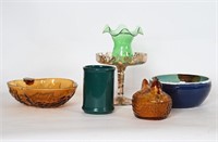 Vintage Glass, Pottery - Bowl, Ruffled Vase, Asst.