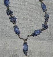 Long Sodalite Silver Tone Accents Necklace