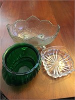 LOT OF 3 VINTAGE GLASS PIECES- GREEN GLASS