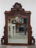 Vintage carved wood beveled wall mirror