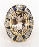 Morganite, sapphire and diamond cocktail ring