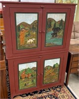 Red Paint Decorated Four Door Wardrobe