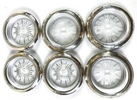 Set of 6 glass and sterling coasters