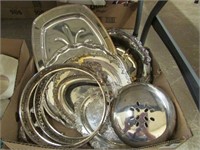 BOX: 9 PC. SILVERPLATE SERVING PIECES, ETC.