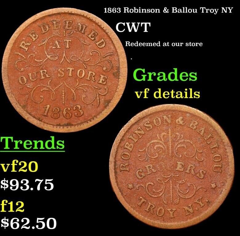 1863 Robinson & Ballou Civil War Token Troy NY 1c