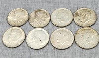 8- 1964 Kennedy Half Dollars, 90% Silver