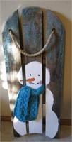 Large Rustic Painted Snowman on Faux Sled