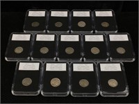 Collection 13 Cased Graded Buffalo Nickels by