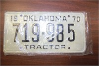 OKLAHOMA 1970 TRACTOR LICENSE PLATE