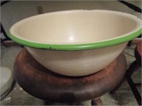 Cream & Green Graniteware Bowl 11"