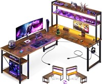 L Shaped Gaming Desk with Hutch  66 Reversible